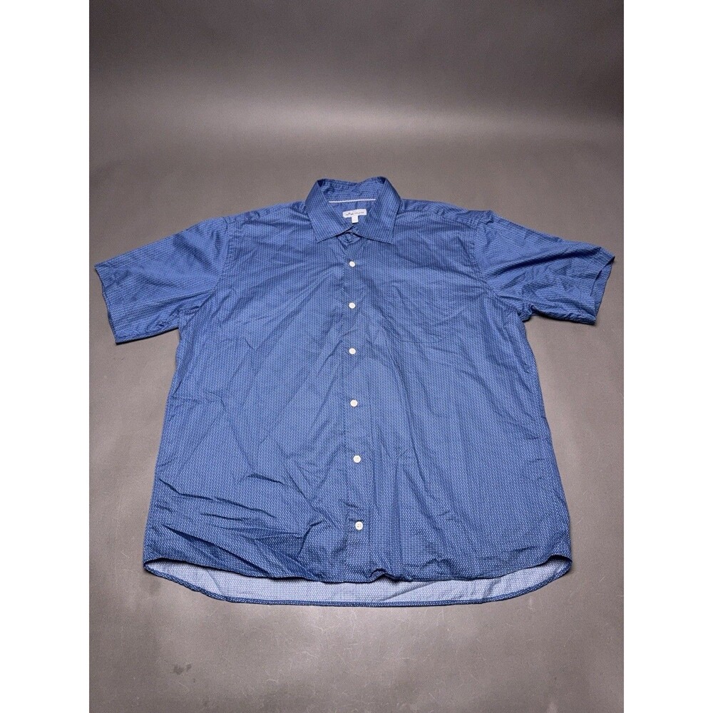 Peter Millar Shirt Mens XL Blue Geometric Print Short Sleeve Button Up Casual